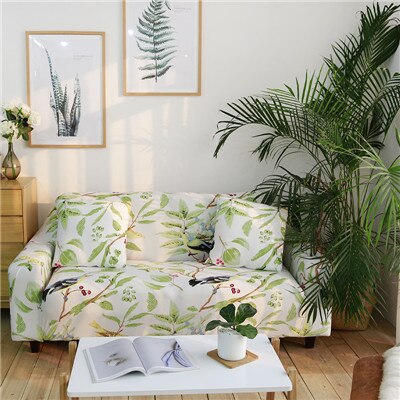 Elastic Happy Birds and Trees printed Sofa Cover Sectional L-shaped Couch Cover Tight Wrap All-inclusive Slipcover 1/2/3/4 Seats