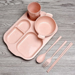 Load image into Gallery viewer, Baby Feeding Tableware Set Children Dish Bowl Fork Spoon Cup Set Bamboo Fiber Feedkid Dinnerware For Kids Separation Plate
